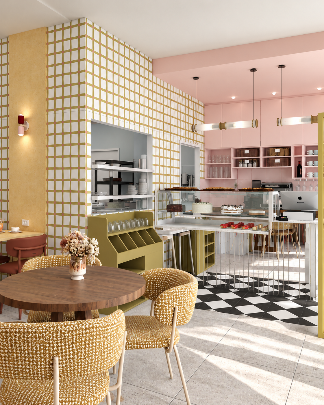 Café pastel baigné de lumière